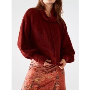free people sweet cranberry cropped cowl neck sweater!